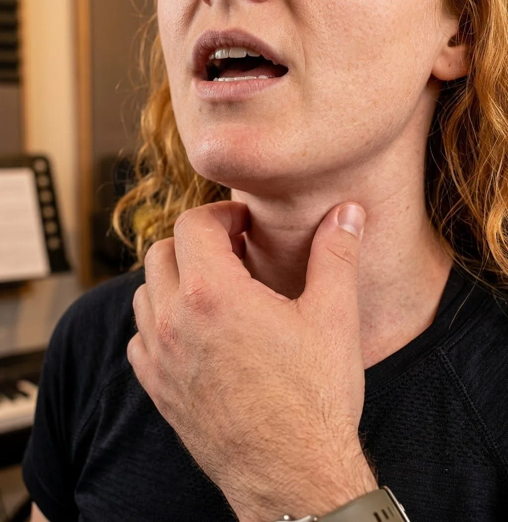 Palpation douce du larynx pendant l'émission d'un son
